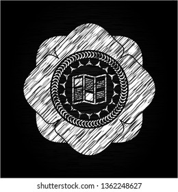 brochure icon inside chalk emblem written on a blackboard