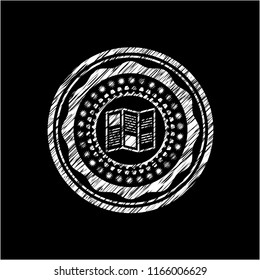 brochure icon inside chalkboard emblem