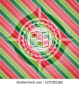 brochure icon inside christmas badge background.