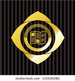 brochure icon inside gold emblem or badge