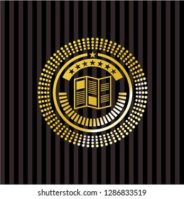 brochure icon inside gold emblem or badge
