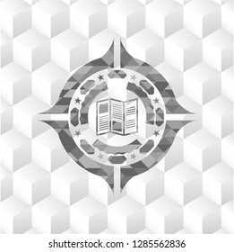 brochure icon inside grey emblem. Retro with geometric cube white background