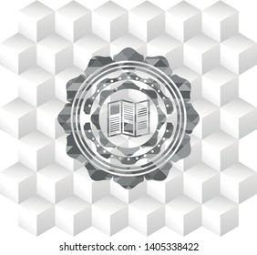 brochure icon inside grey emblem. Retro with geometric cube white background