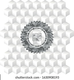 brochure icon inside grey emblem. Retro with geometric cube white background