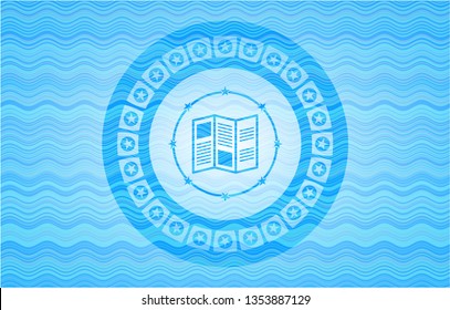 brochure icon inside light blue water emblem background.