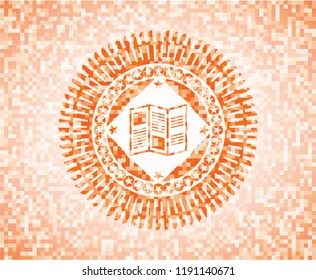 brochure icon inside orange mosaic emblem