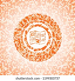 brochure icon inside orange mosaic emblem with background