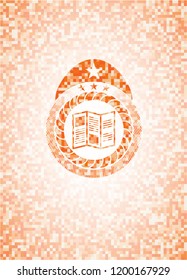 brochure icon inside orange mosaic emblem