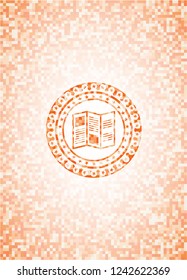 brochure icon inside orange mosaic emblem
