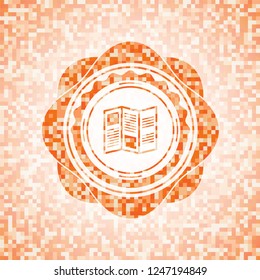 brochure icon inside orange mosaic emblem with background