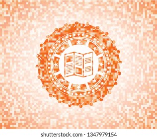 brochure icon inside orange mosaic emblem