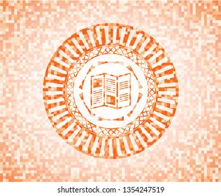 brochure icon inside orange mosaic emblem