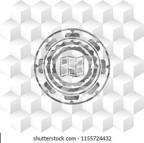 brochure icon inside realistic grey emblem with geometric cube white background