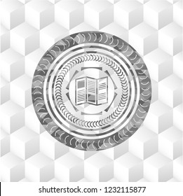 brochure icon inside realistic grey emblem with cube white background