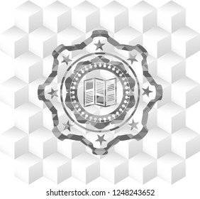 brochure icon inside realistic grey emblem with cube white background