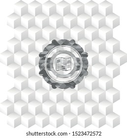 brochure icon inside realistic grey emblem with cube white background