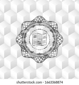 icono de folleto dentro de un emblema gris realista con fondo blanco cúbico