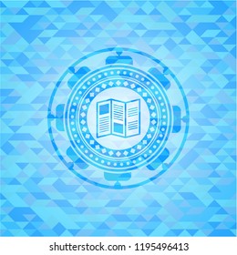 brochure icon inside realistic light blue mosaic emblem