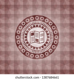 brochure icon inside red badge with geometric pattern background. Seamless.