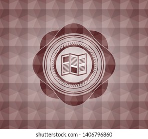 brochure icon inside red badge with geometric pattern. Seamless.
