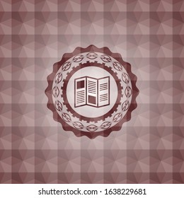 brochure icon inside red badge with geometric pattern. Seamless.