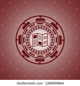 brochure icon inside red emblem. Vintage.
