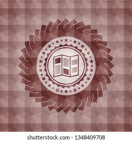 brochure icon inside red geometric badge. Seamless.