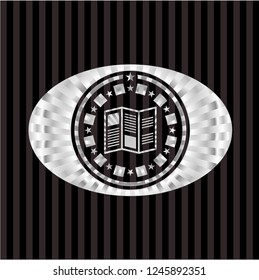 brochure icon inside silvery emblem or badge