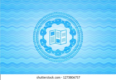 brochure icon inside sky blue water wave badge.