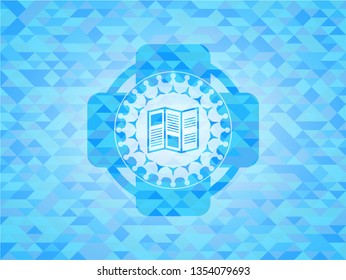 brochure icon inside sky blue mosaic emblem