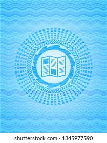 brochure icon inside water representation emblem background.