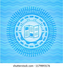 brochure icon inside water wave concept badge.