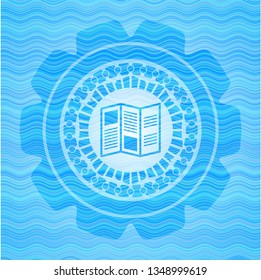 brochure icon inside water wave representation style badge.