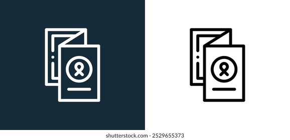 brochure icon isolated on white and black colors. brochure outline linear vector icon from breast cancer awareness collection for mobile apps, web and ui.