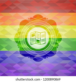 brochure icon on mosaic background with the colors of the LGBT flag