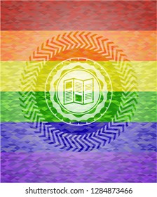 brochure icon on mosaic background with the colors of the LGBT flag