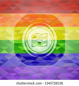 brochure icon on mosaic background with the colors of the LGBT flag