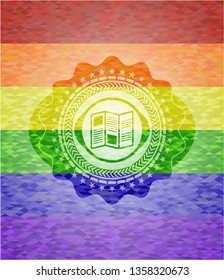 brochure icon on mosaic background with the colors of the LGBT flag