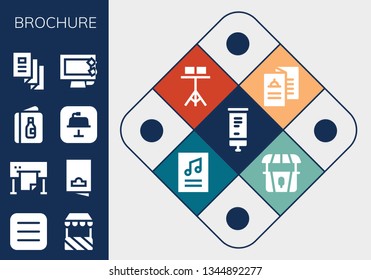 brochure icon set. 13 filled brochure icons.  Simple modern icons about  - Roll up, Menu, Stand, Plotter, Flyer, Keynote, Trifold, Display, Poster