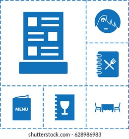 Brochure icon. set of 6 brochure filled icons such as emo emot, menu
