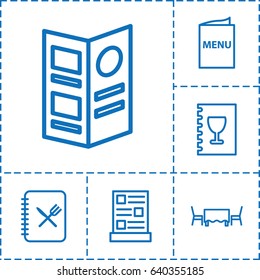 Brochure icon. set of 6 brochure outline icons such as menu