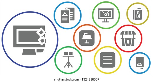 brochure icon set. 9 filled brochure icons.  Simple modern icons about  - Display, Menu, Stand, Keynote, Flyer