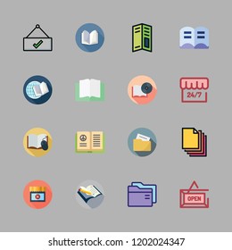brochure icon set. vector set about promotions, open book, folder and open icons set.