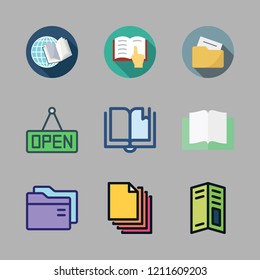 brochure icon set. vector set about folder, pamphlet, open book and open icons set.