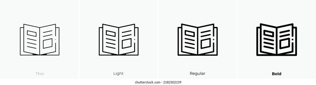 brochure icon. Thin, Light Regular And Bold style design isolated on white background - Shutterstock ID 2182502159