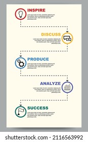 Brochure Infographic template with five steps graph. Startup flowchart for progress and development chart