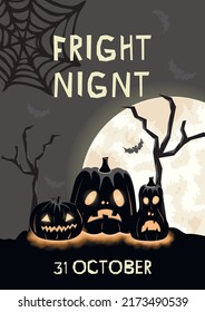 Brochure invitation to halloween party with scary pumpkins. Dark, mystical A4 flyer fright night