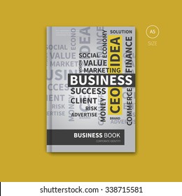 brochure layout with business keyword map background / modern vector business book template