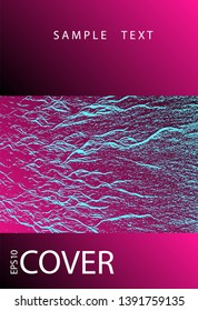 Brochure layout design template. Plastic pink black blue synthwave texture. Liquid rippling motion background pattern. Business brochure vector cover layout. Geometric creative solutions.