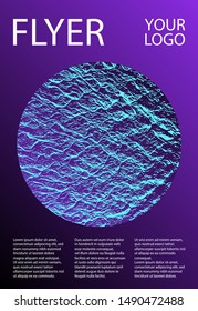Brochure layout design template. Proton purple and cyan blue esports texture. Buzzing rippling motion background texture. Business brochure vector cover layout. Presentation slides cover page.
